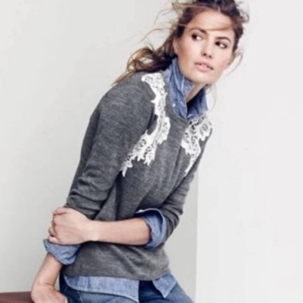 J Crew merino wool gray top with fleas appliqués. Size XS